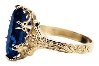 Ring Vintage Sapphire 8K Gelbgold vrc084x-sp Art Deco Russischer sowjetischer -Schmuckstil der UdSSR
